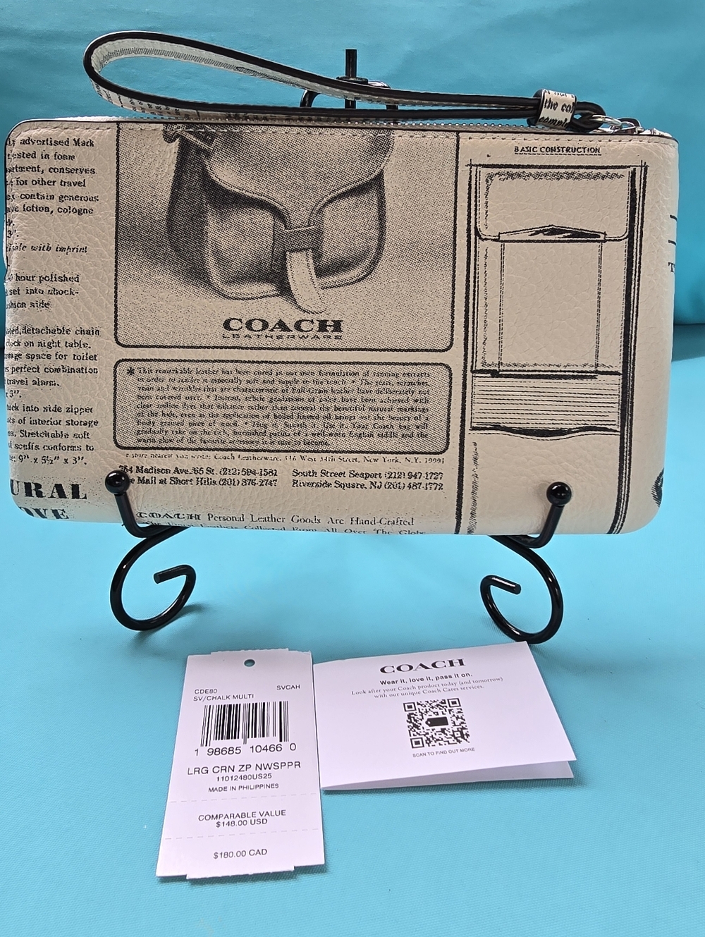 Coach Large Corner Zip Wristlet with Newspaper Print - Picture 3 of 9